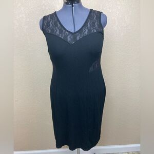 Ashley Stewart body con black lace panels  Bodycon curve hugging LBD stretchy
